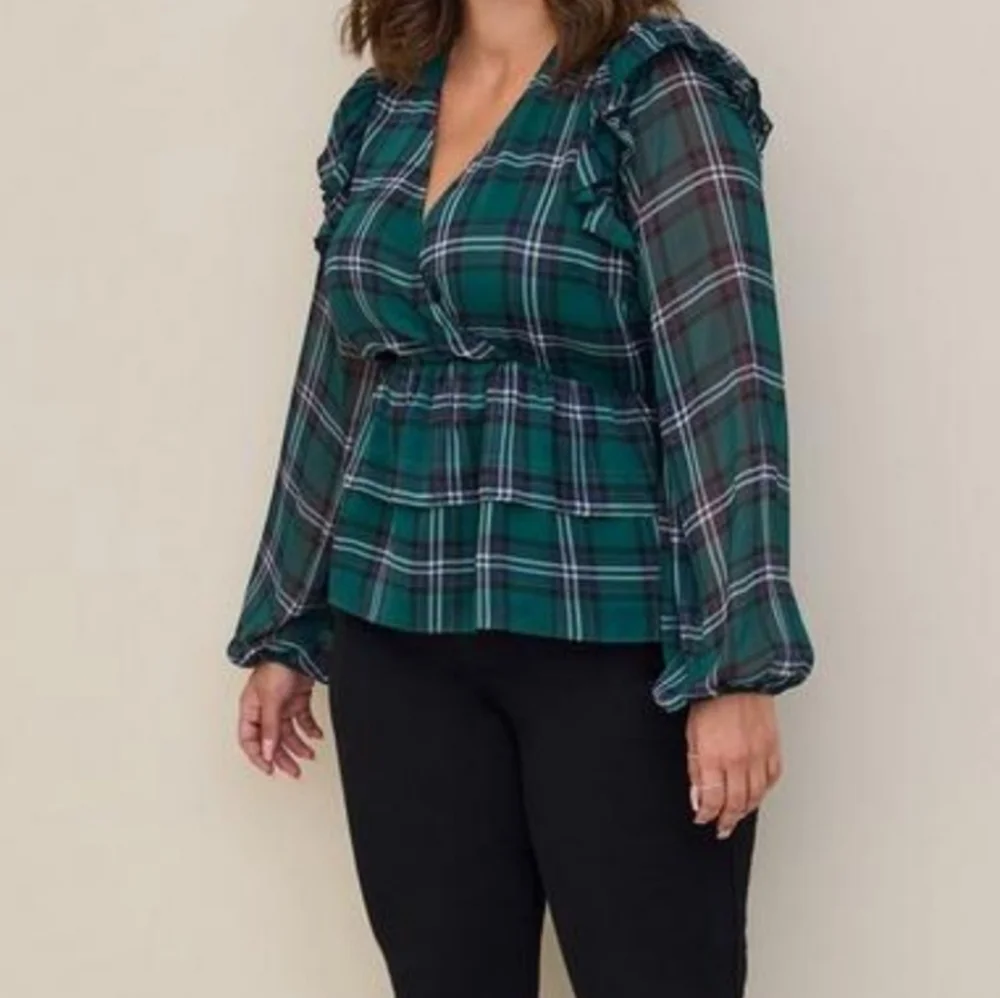 Torrid Plaid Ruffle Blouse - Picture 1 of 3